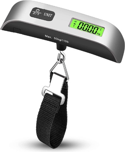 Digital Luggage Scale, Handheld Suitcase Scale with Backlit LCD Display, 110 lbs/50kg Portable Baggage Weighing Scale with Temperature Sensor for Travelers