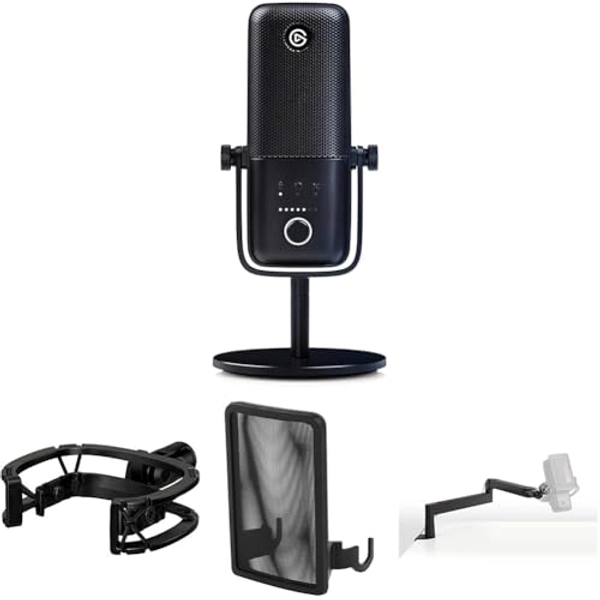 Elgato Pro Audio Set - Premium USB Condenser Microphone with Shock Mount, Pop Filter and Low Profile Mic Arm, for Streaming, Podcast, Gaming and Home Office, Free Mixer Software, for Mac, PC - Black - Complete Bundle