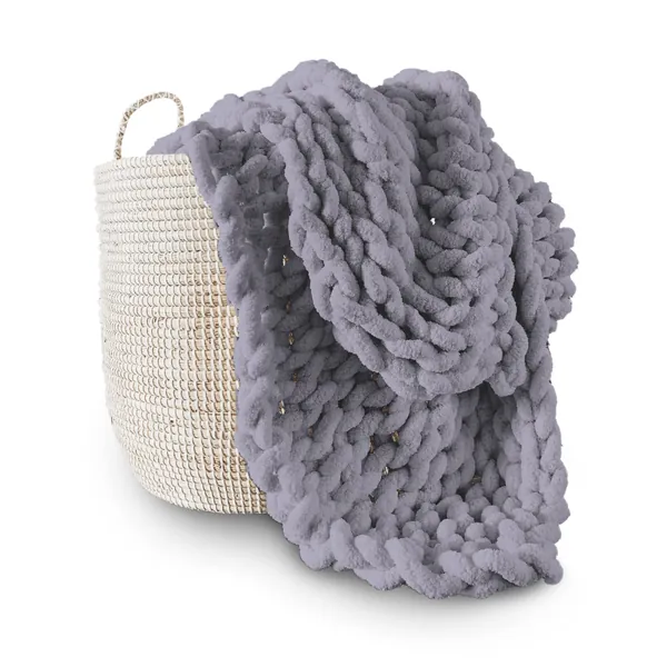 Adyrescia Chunky Knit Blanket Throw | 100% Hand Knit with Jumbo Chenille Yarn (30"x40", Lilac Gray)