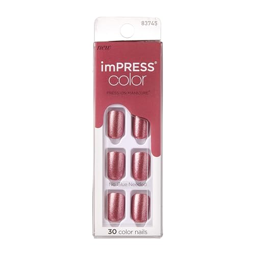 KISS imPRESS No Glue Mani Press On Nails, Color, 'Peanut Pink', Pink, Short Size, Squoval Shape, Includes 30 Nails, Prep Pad, Instructions Sheet, 1 Manicure Stick, 1 Mini File