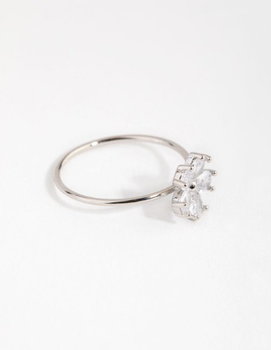 Rhodium Cubic Zirconia Daisy Diamante Ring | ML