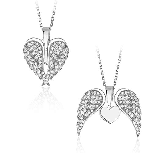 925 Sterling Silver Angel Wing Necklaces for Women,Heart Necklaces for Women,Teen Girls and Mom Gifts, Cubic Zirconia Angel Wing Heart Pendant Charm Necklace for Women, Asthetic Jewellery for Women - Angel Wing White CZ