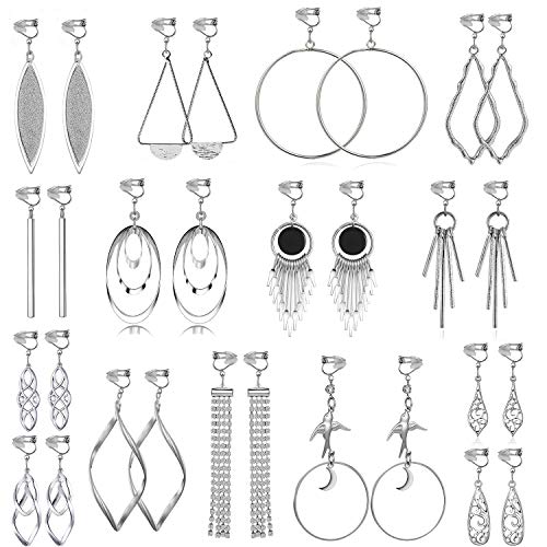 15 Pairs Multi-style Clip-on Earrings for Women and Girls, Hypoallergenic,Ligthweight,Come with Rubber Pads.Non-pierce - #1-Silver earrings
