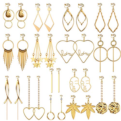 Aganippe Gold/Silver Clip on Earrings for Women Fashion Clip on Hoop Dangle Drop Earrings for Teens Girls Non Piercing Earrings Jewelry Set Clip on Bohemian Earrings for Women - Elegant Girl