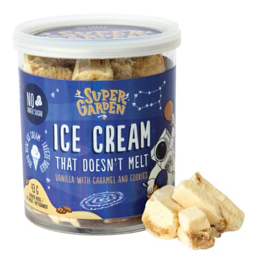 Freeze Dried Vanilla With Caramel and Cookies Ice Cream Bites, Delicious Space Ice Cream Candy - Astronaut Food, Freeze Dried Food Candy by Super Garden (1.51oz)) - Vanilla with Caramel and Cookie