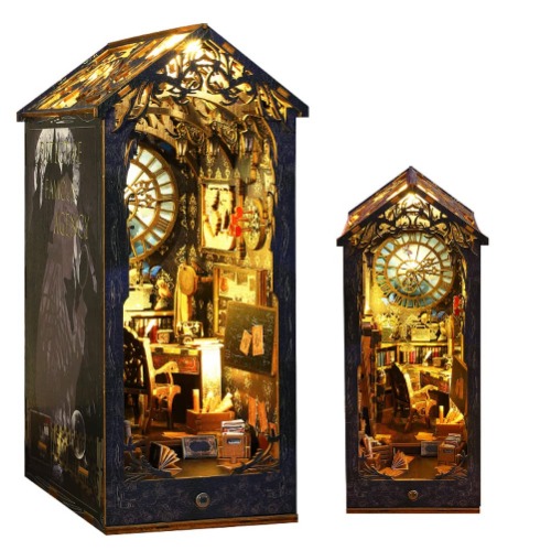 TOPBSFARNY DIY Book Nook Kit, doe-het-zelf poppenhuis Booknook Boekenplank Insert Decor Alley, Boekensteunen Model Build-Creativity Kit met LED-licht (SL07) - Sl07