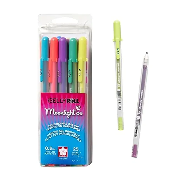 SAKURA Gelly Roll Moonlight 06 Gel Pens - Fine Point Ink Pen for Journaling, Art, or Drawing - For Art Gifts, Holiday Gifts & DIY Projects - Assorted Colored Ink - Fine Line - 25 Pack - Assorted Colored Ink - 25 Count (Pack of 1)
