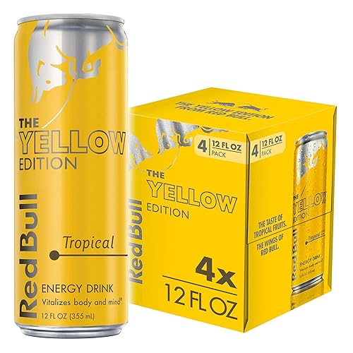 Red Bull Yellow Edition Energy Drink, Tropical, with 114mg Caffeine plus Taurine & B Vitamins, 12 Fl Oz, Pack of 4 Cans - 12 Fl Oz, 4pk