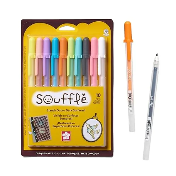 SAKURA 3D Soufflé Pen - 3-D Pen for Lettering, Drawing, Line Borders, Ornaments, & More - Opaque White and Pastel Ink Colors - 10 Pack - Souffle - 1 Count (Pack of 10)