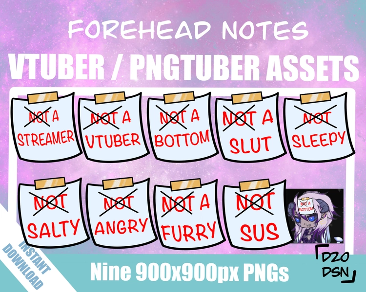 Vtuber Asset for Twitch Channel Points redeem, PNGtuber asset for Discord Veadtube and Twitch Streamers, forehead note accessory asset vtube
