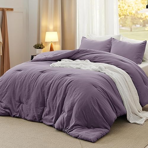 Bedsure California King Comforter Set, Grayish Purple Soft Prewashed Bedding for All Seasons, 3 Pieces GentleSoft™ Bed Set, 1 Lightweight Comforter (104"x96") and 2 Pillowcases (20"x36") - California King - 16 - Grayish Purple