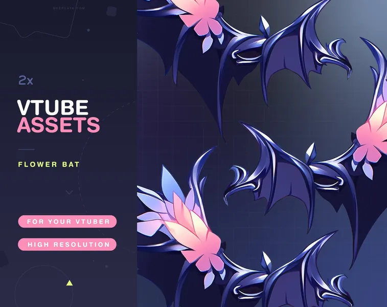 Vtuber Assets Flower Bat / Vtube / Vtubing / Twitch / Kawaii / Manga / Cute / Angel / Watercolor / Feathers / Wings