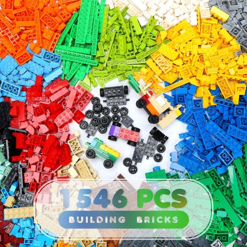 Unirolic Classic Building Bricks Set, 1546 Pieces Basic Building Blocks with Wheels, STEM Creative Compatible with All Major Brands, Ideal Educational Toy for Kids Teens - 1546 PCS - Multicolored 1