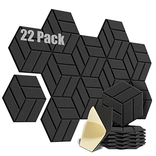 UCORN Upgrade 22 Pack Self-adhesive Sound Proof Foam Panels,12 X 10 X 0.4 Inches Acoustic Panels Hexagon Design Wall Panels,Sound Proof Panels for Walls Sound Absorbing(Solid Figure-BLACK) - Solid Figure (22 Pack） - BLACK