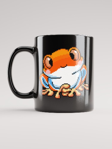 PIX_STITCH MERCH! Orange Rip the Frog Black Glossy Mug