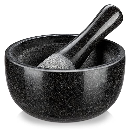 Velaze Granite Mortar and Pestle Set, 6.5 inch Pestle and 19.5 oz Mortar,Natural Unpolished, Non Porous Spice Grinder, Small Bowl for Kitchen Spices and Pesto - Style F