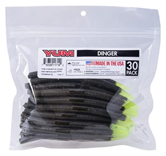 Yum Lures Yum 5 Dinger Blk - Green Pumpkin/Chartreuse Belly - Pack of 30
