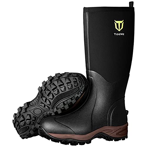TIDEWE Rubber Neoprene Boots Men And Women, Waterproof Durable 6mm Neoprene Boot, Rain Boot Hunting Boot Arctic Outdoor Boot（Black, Brown & Next Camo G2） - Black - 7 Women/6 Men