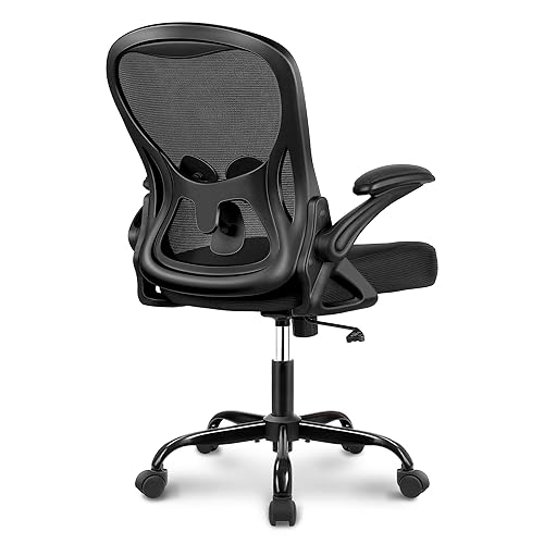 Winrise Office Chair Desk Chair, Ergonomic Mesh Computer Chair Home Office Desk Chairs, Swivel Task Chair Mid Back Breathable Rolling Chair with Adjustable Lumbar Support Flip Up Armrest (Black) - Black - WR935