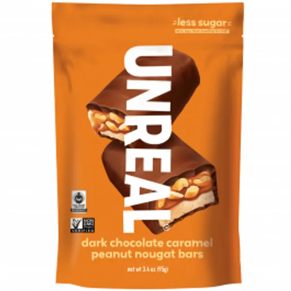 Unreal Dark Chocolate Caramel Peanut Nougat Bars, 95g