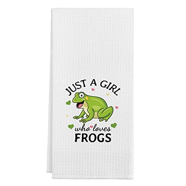 Just A Girl Who Loves Frogs Cartoon Frog Kitchen Towels，Cotton Modern 24 X 16 Inches Dish Towels Dishcloths,Dish Cloth Flour Sack Hand Towel for Farmhouse Kitchen Decor,Frog Lovers Girls Women Gifts