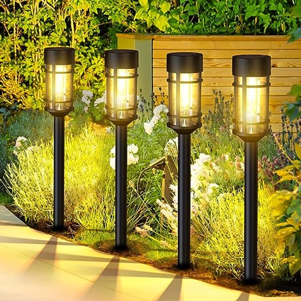 ILANCK Solar Pathway Lights 8 Pack, Bright Solar Lights Outdoor Waterproof IP65, LED Solar Garden Lights Metal Landscape Lighting for Yard, Lawn, Driveway… - Black