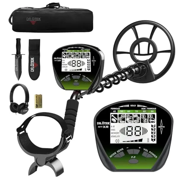 DR.ÖTEK Metal Detector for Adults Professional, Gold Metal Detector, Pinpoint & Exclusive Memory Mode, Higher Accuracy, IP68 Waterproof Coil, Bigger Backlit LCD Display, New Advanced DSP Chip, Green - Metal Detector Kit Green