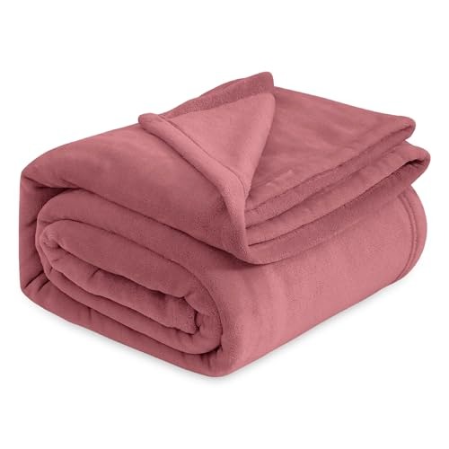 Bedsure Fleece Bed Blankets Queen Size Rose Pink - Soft Lightweight Plush Fuzzy Cozy Luxury Blanket Microfiber, 90x90 inches - Queen (90" x 90") - Dusty Rose