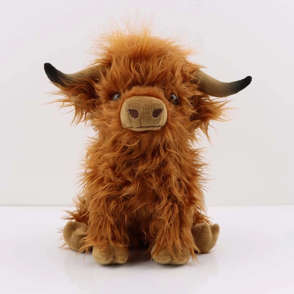 10in Highland Cow Plush Toy Cute Scottish Highland Cattle Plushie - Brown