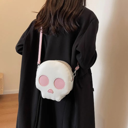 Cute Kawaii Spooky Black or White/ Pink Shoulder Crossbody Bag - Beige