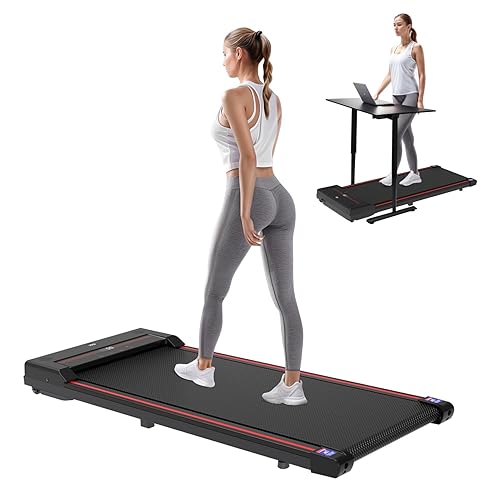 Sperax Walking Pad Treadmill,Under Desk Treadmill,2.5HP Treadmills for Home,3 in 1 Portable Walking Pad,320 Lb Capacity,No Assembly,Remote Control & LED Display - Black-Red