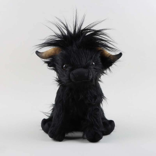 10in Highland Cow Plush Toy Cute Scottish Highland Cattle Plushie - Black