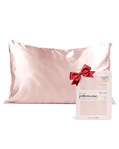 Kitsch Satin Pillowcase for Hair & Skin - Softer Than Silk Pillowcase for Hair and Skin | Cooling Satin Pillowcases with Zipper | Satin Pillow Case Cover (Standard/Queen (1 Pack), Blush) - 04. Blush - Standard/Queen (1 Pack)