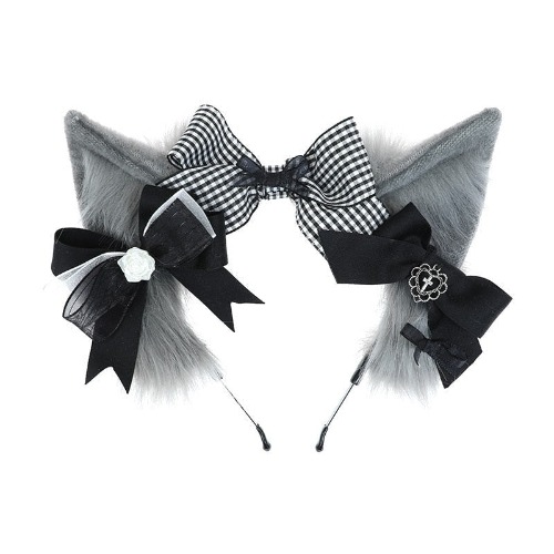 Plaid Fox Ears - Gray Cat
