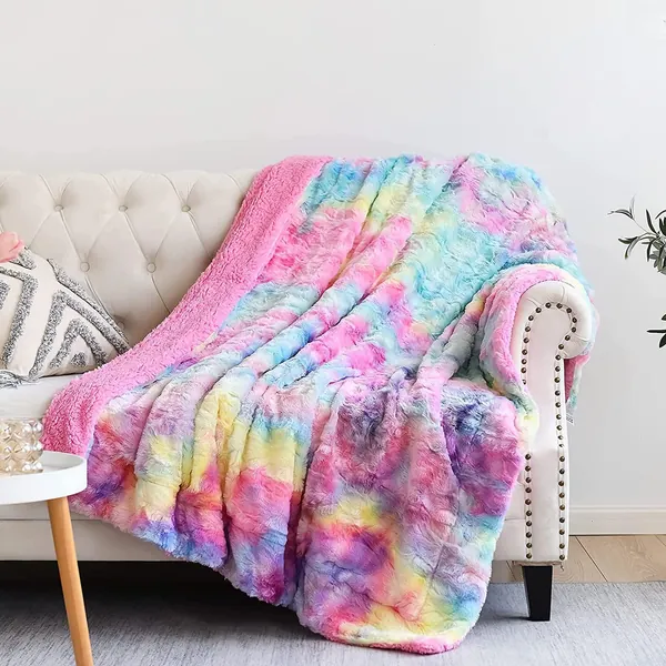 faux fur rainbow blankie