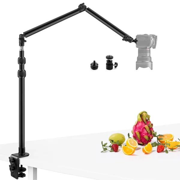 Obeamiu Camera Desk Mount Stand with 24.41'' Detachable Magic Arm, Mount Light Stand with 360° Ballhead, 16.7-40.1'' Tabletop Clamp Stand for DSLR Camera/Fill Lights/Selfies/Live Streaming/Webcam - Detachable Magic Arm