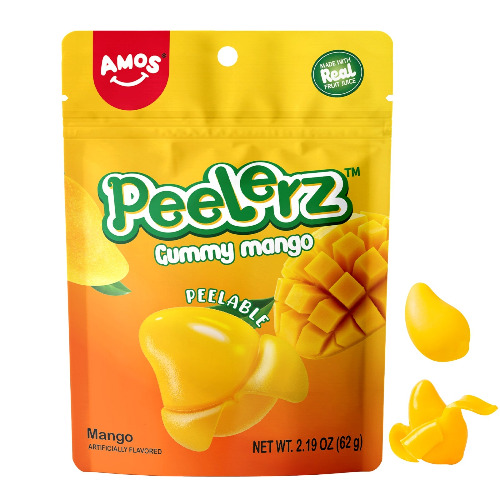 Amos 4D Gummy Fruit Filled Candy Fruit Snacks Peach Flavor Soft and Chewy Gluten Free 2.29Oz Per Bag - Mango
