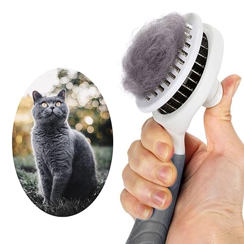 Cat Self Cleaning Slicker Brush, Pets Skin Friendly Cat Brush for Dogs Cats Grooming Brush Tool Easy to Remove Loose Undercoat, Mats Tangled Hair Slicker Massage Cats Dogs Brush - Upgraded - Gray