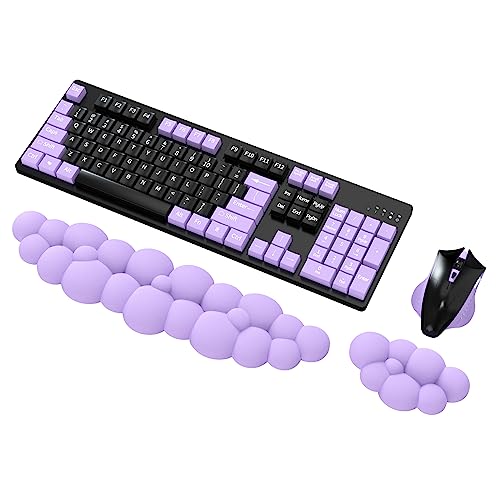 AnyShock Cloud Wrist Rest for Computer Keyboard and Mouse Pad with Wrist Rest Set, Ergonomic Memory Foam Computer Wrist Support for Keyboard, Leather Cute Keyboard Wrist Rest for Gaming, Desk, Purple - 2pcs Purple