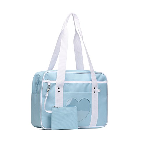STEAMEDBUN Kawaii Ita Bag Japanese School Bag Cute Tote Bag Large Shoulder Anime Heart Purse - Blue
