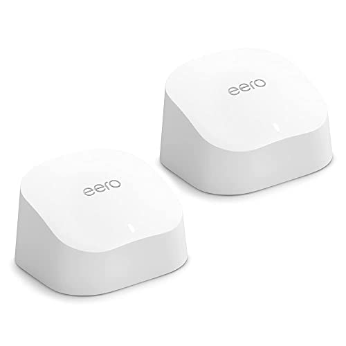 Amazon eero 6 mesh Wi-Fi system | Supports speeds up to 500 mbps | Connect to Alexa | Coverage up to 3,000 sq. ft. | 2-pack, one router + one extender, 2020 release - 1 router + 1 extender