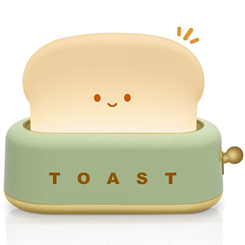 TOOGE Cute Desk Decor Toast Lamp Night Light for Kids Kawaii Room Decor Accessories Aesthetic Small Desk Lamp Rechargeable for Bedroom, Table, Bedside, Desk Gifts for Kids and Adults (Green) - Green