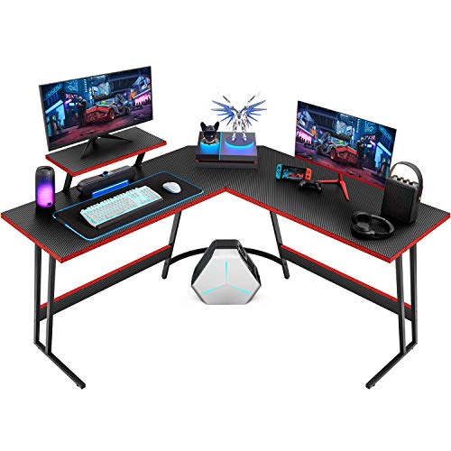 Homall L Shaped Gaming Desk Computer Corner Desk PC Gaming Desk Table with Large Monitor Riser Stand for Home Office Sturdy Writing Workstation (Black, 51 Inch) - 51 Inch - Black