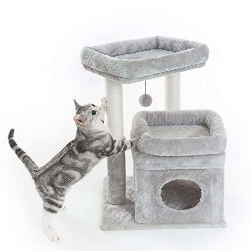 Throne MissMBear Pesofer Cat Tree Small Cat Tower with Dangling Ball and Perch Light Gray With Perch