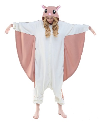 JINGCHENG Unisex Adult Flying Squirrel Onesie Cosplay One Piece Pajamas Cozy Costume Outfit Sleepwear - Small Pink Flying Squirrel