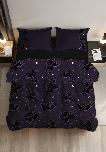Batty Cats [Purple] | QUEEN QUILT SET [COTTON]