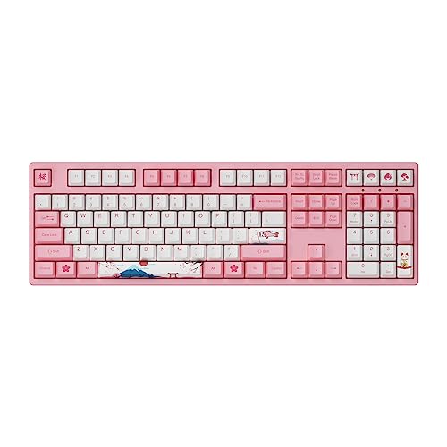 Akko World Tour Tokyo 108-Key R1 Wired Pink Mechanical Gaming Keyboard, Programmable with OEM Profiled PBT Dye-Sub Keycaps and N-Key Rollover, Mac/Win Compatible (Akko Cream Yellow Switch) - Akko Cream Yellow