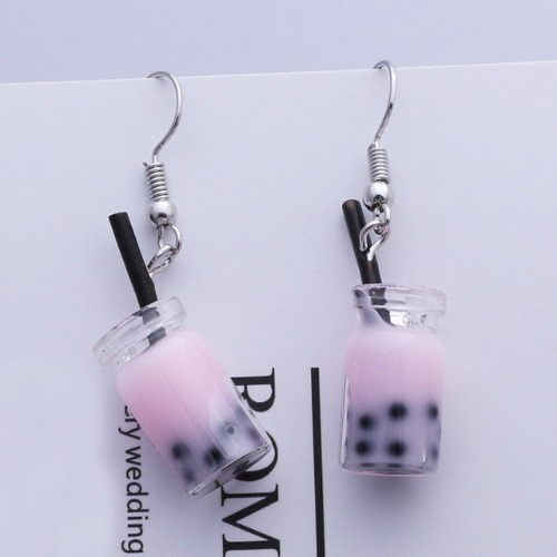 Jar of Milk Tea Earrings - Pink Milk Tea