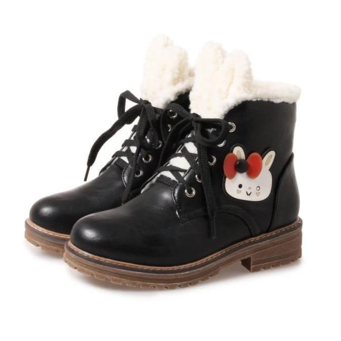 Fleecey Bunny Booties - Black / 6