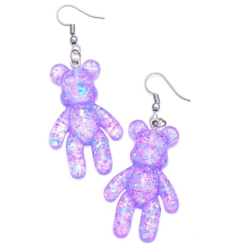 Glitter Bear Earrings - Purple